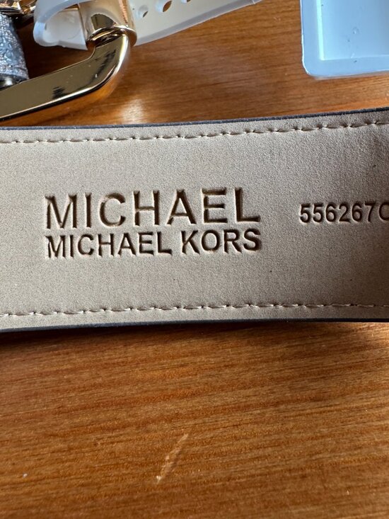 NWT MICHAEL KORS MK Brown/Tan Logo Belt with Goldtone Buckle Style 556267C in XL main image 5